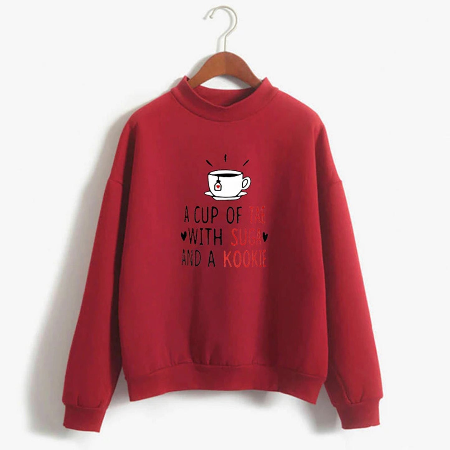 Popster Red Printed Fleece Hoody Regular Fit Long Sleeve Womens Sweatshirt