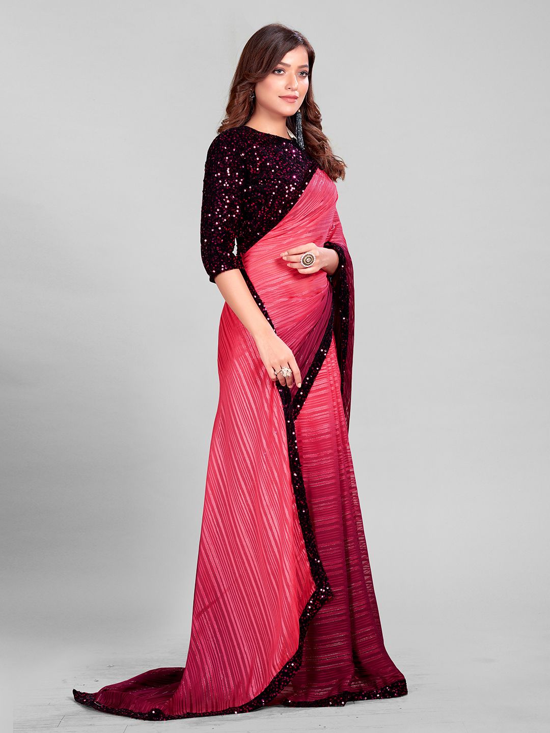 Fancy Embellished Pink Coloured Silk Saree with Blouse Piece