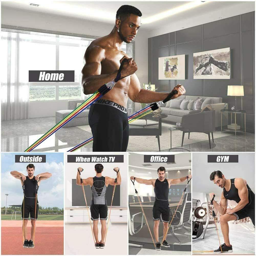 Resistance Bands Set for Exercise, Stretching, and Workout Toning Tube Kit with Foam Handles, Door Anchor, Ankle Strap, and Carrying Bag for Men, Women