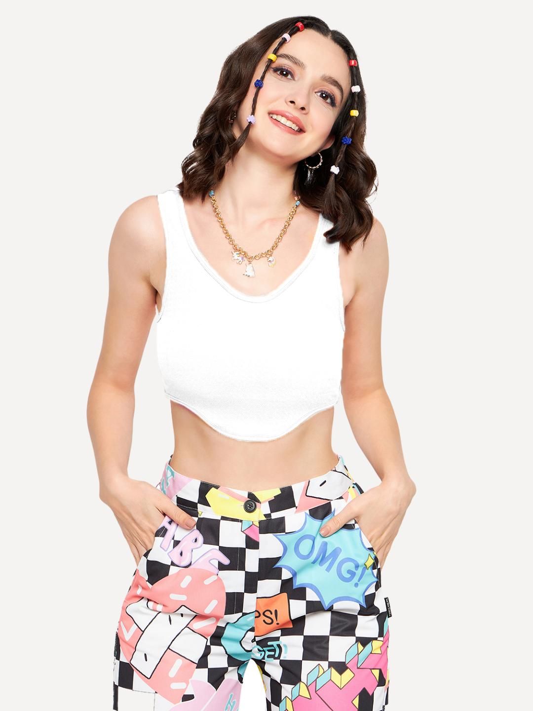 Uptownie Lite Stretchable Polyester V Neck Sleeveless Crop Top