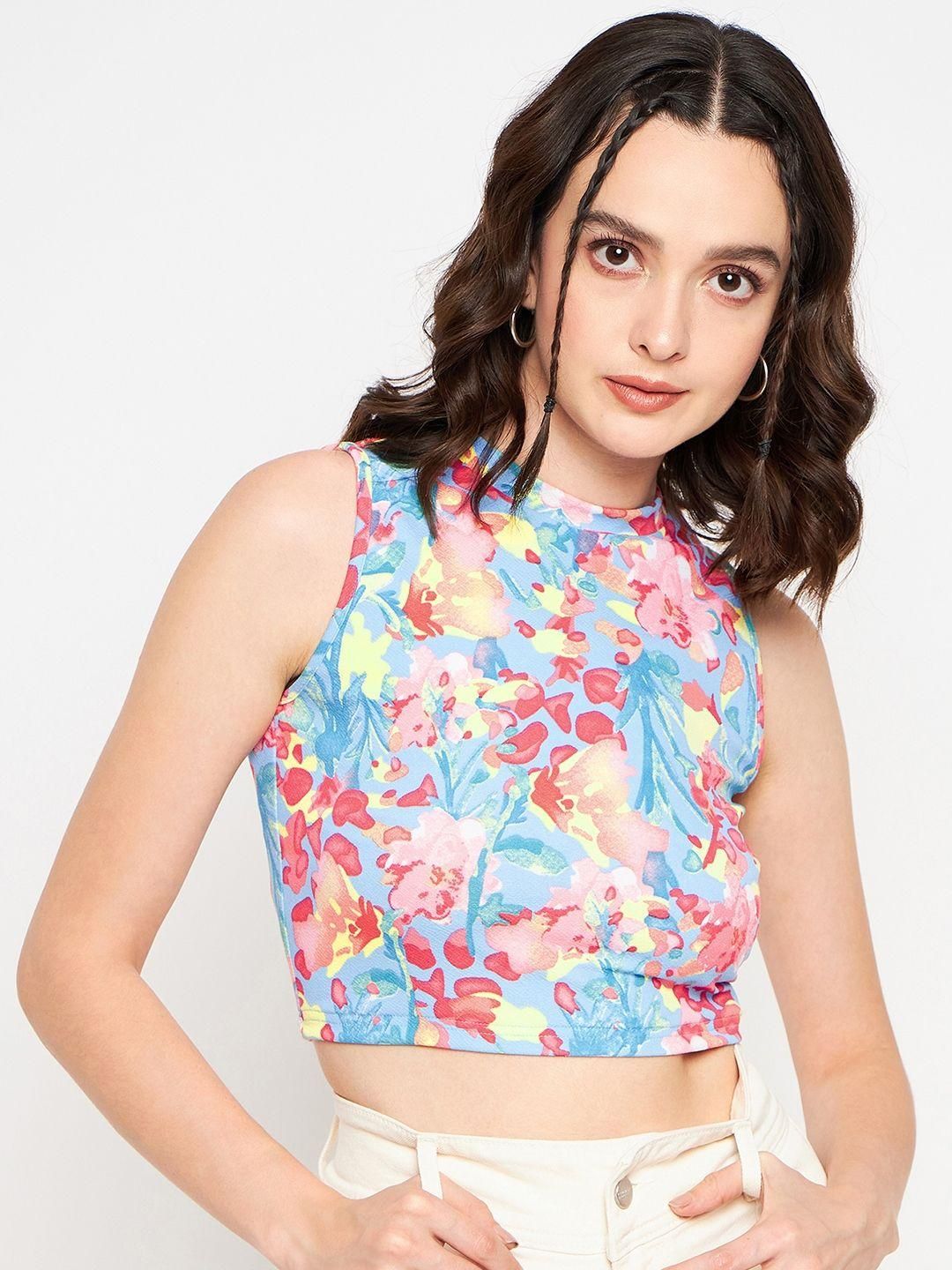Uptownie Lite Stretchable Polyester High Neck Sleeveless Crop Top