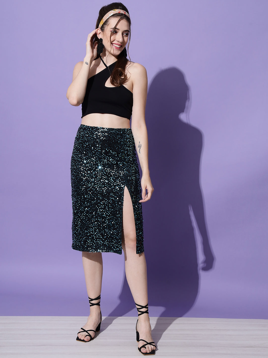 Trend Arrest Women's Polyester Bodycon Sequin Party Skirt