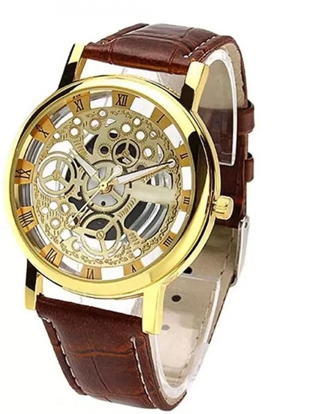 Unique Gold Dial Leather Analog Watch - for Men