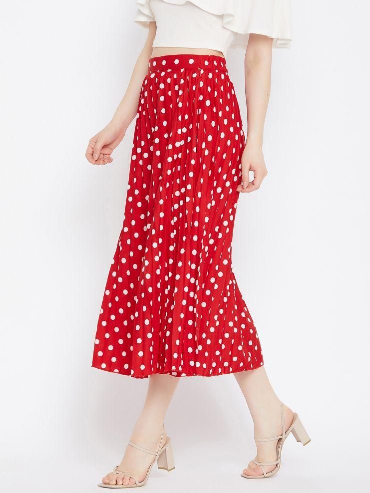 UPTOWNIE Women's Crepe Polka Dot Print Mid Length Skirt