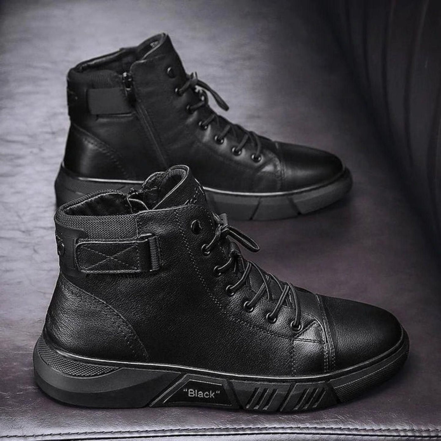 Monex Stylish Leather Black Boots For Men