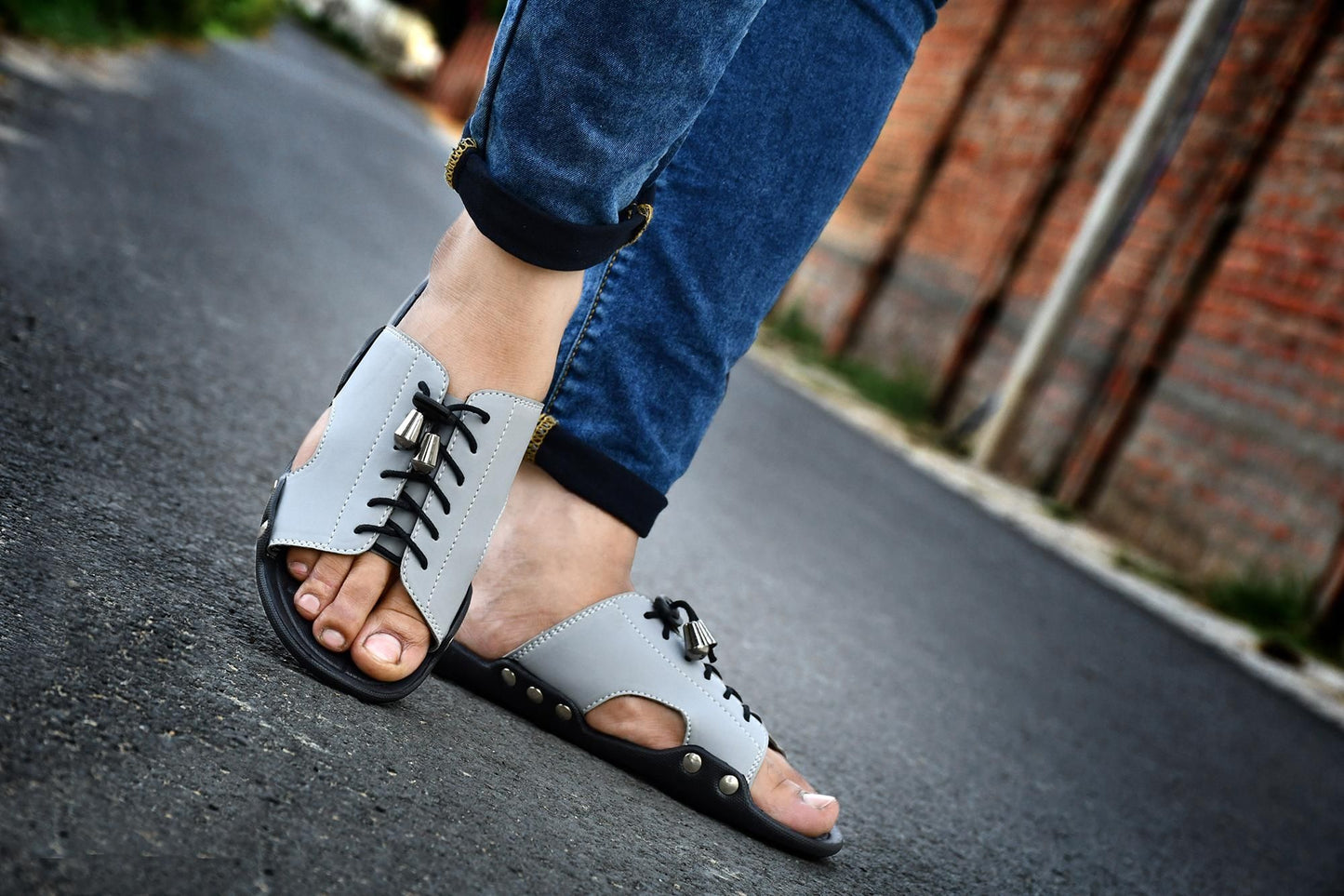 Brawo Men's Slip-on Grey Trendy flip flops Size - 6