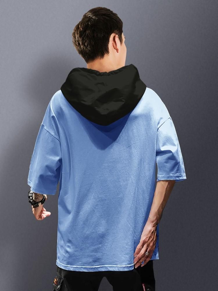Eyebogler Cotton Blend Printed Half Sleeves Mens Hooded Neck T-Shirt