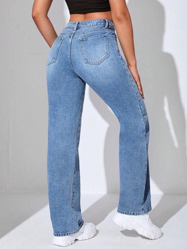 Women's Solid High Waist Wide Leg Denim Jeans