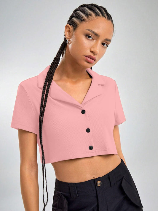 AAHWAN Solid Shirt Style Crop Top For Women's