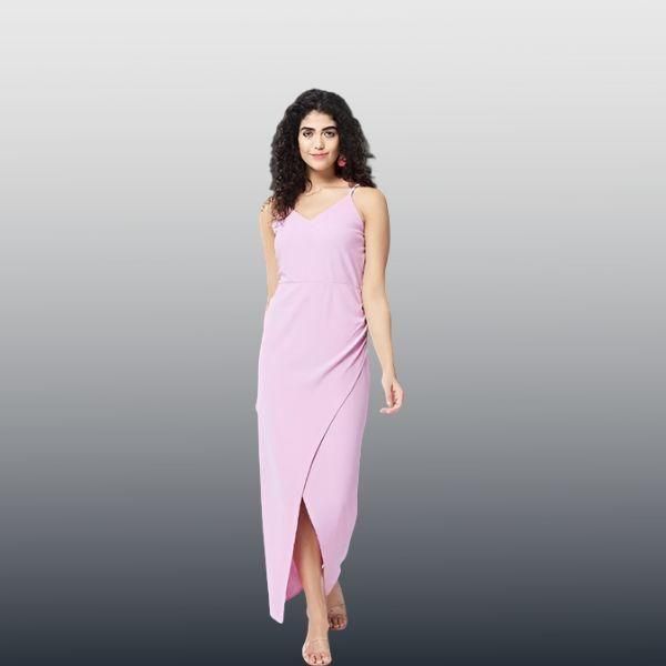 TRENDARREST Women's Polyester Solid Front Slit Bodycon Maxi Dress