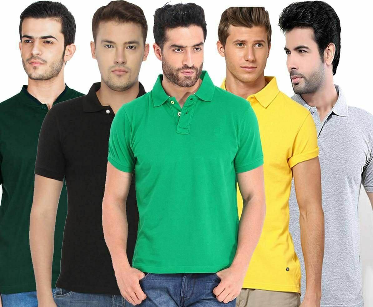 Poly Cotton Solid Half Sleeves Mens Polo T-shirt (Pack of 5)
