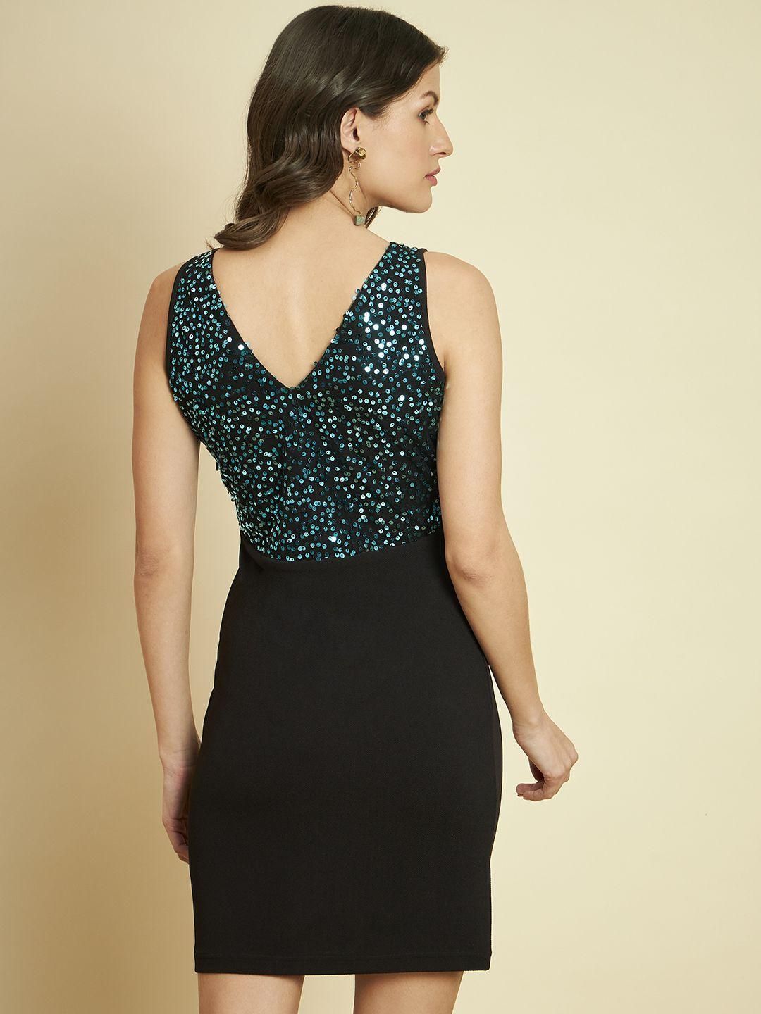 Blue Sequin Two Toned Bodycon Dress