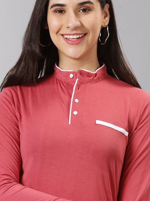 AUSK Women's Solid Mandarin Collar Full Sleeve Casual T-Shirt