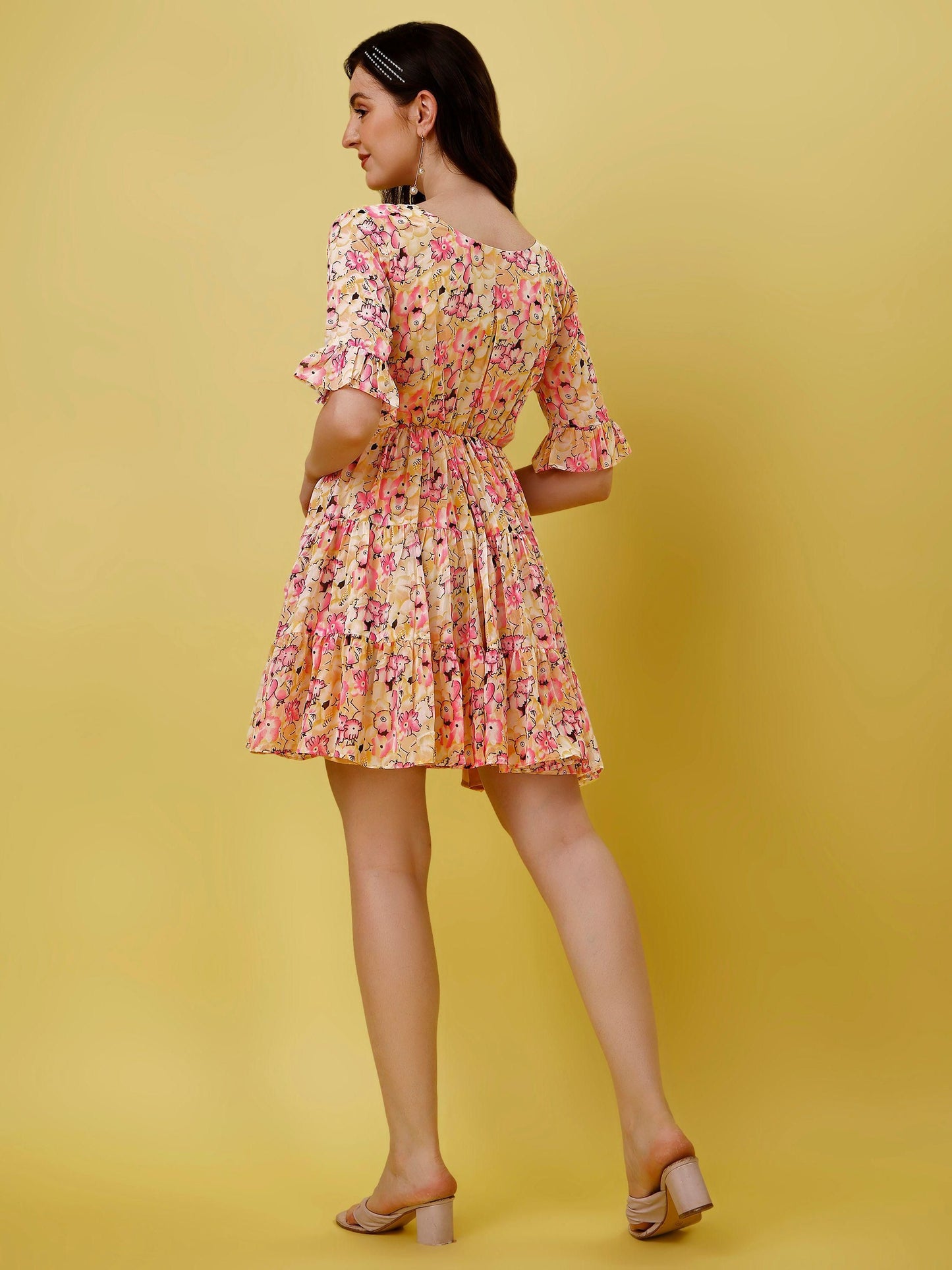Plus Size Women's Georgette Printed A-Line Short Dress