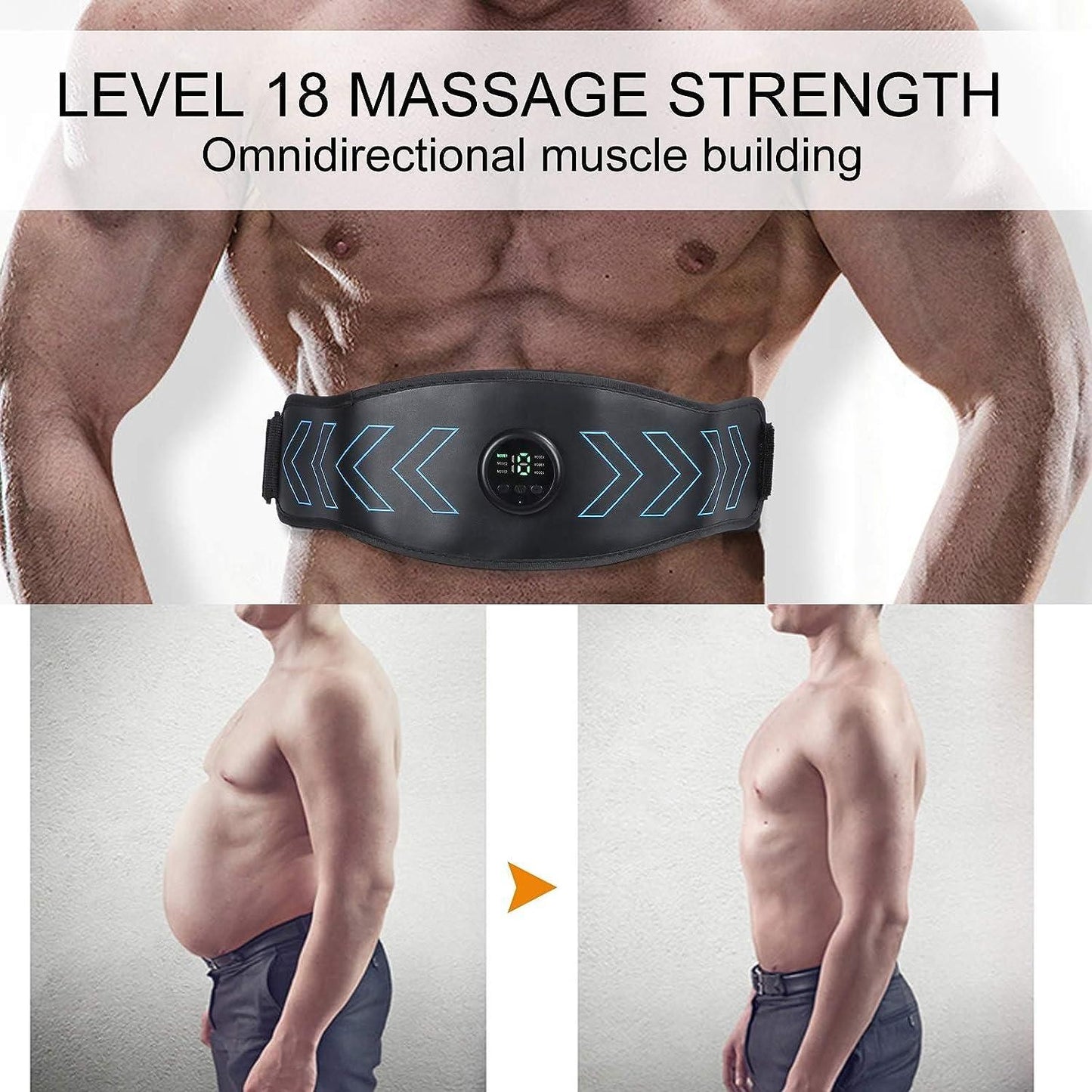 Abdominal Belt Muscle Stimulator EMS Abdominal Muscle Workout 6 Modes 18 Intensity Portable Belt