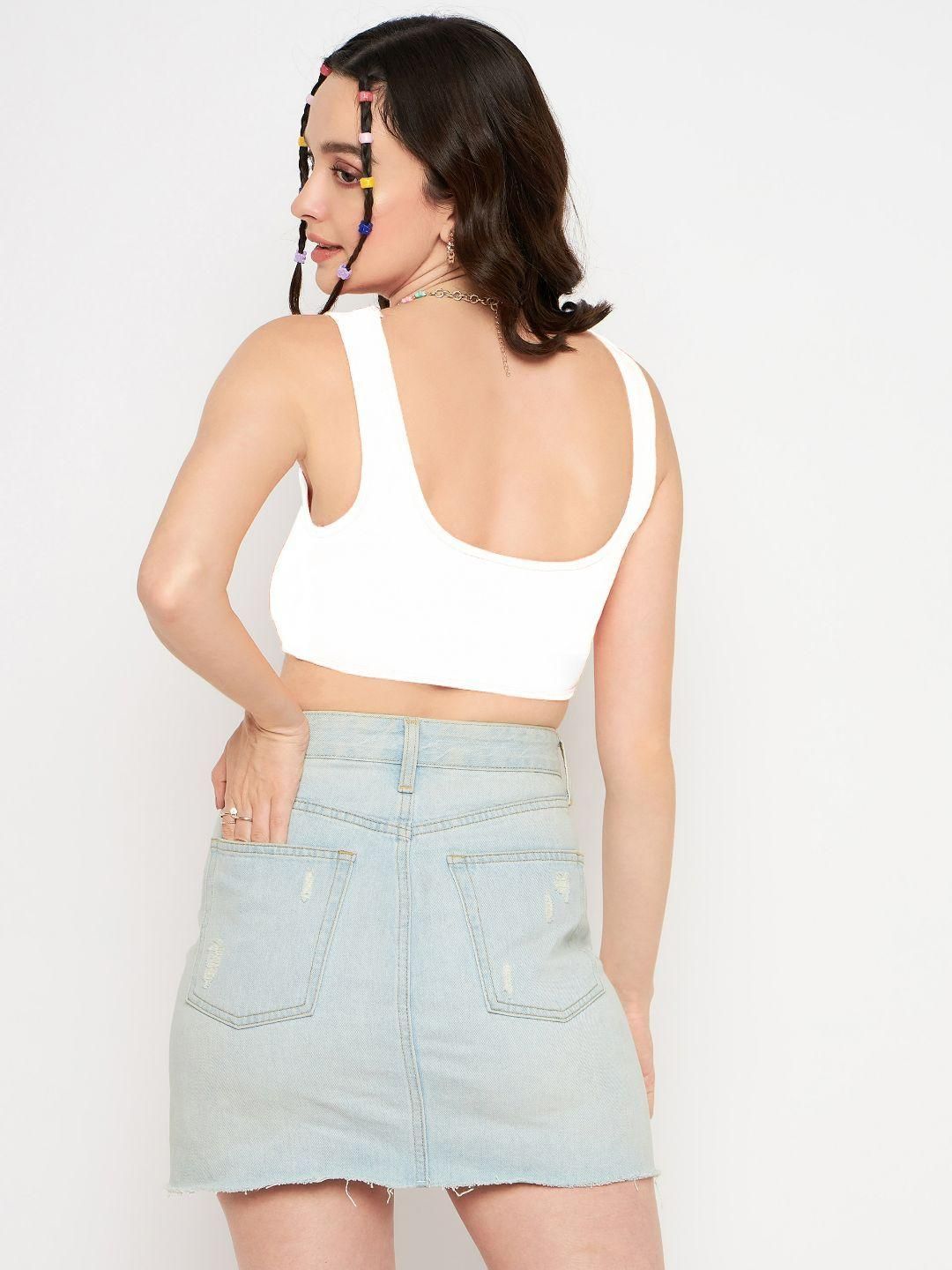 Uptownie Lite Stretchable Polyester V Neck Sleeveless Crop Top