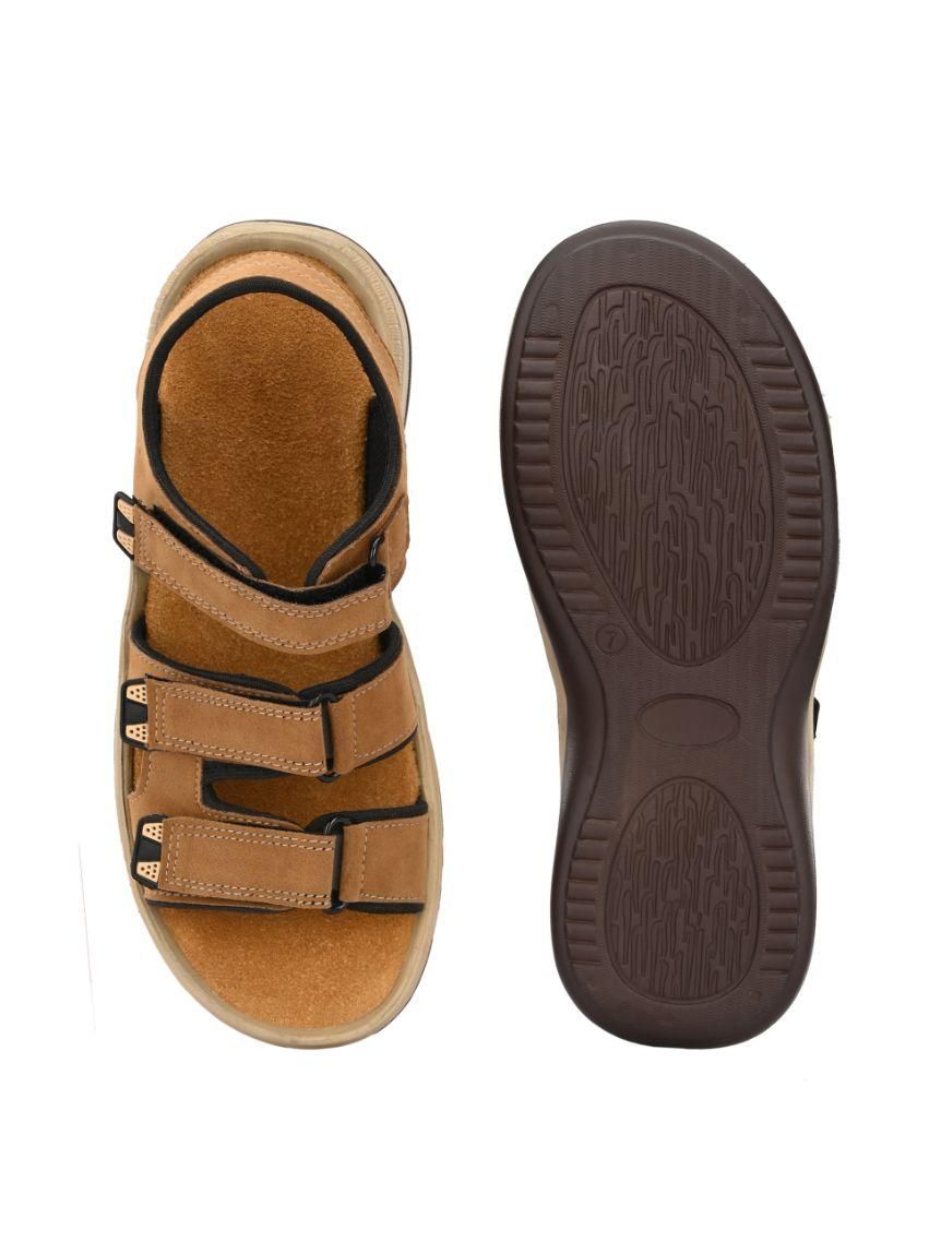 Bucik Men's Beige Genuine Leather Slip-On Casual Sandal