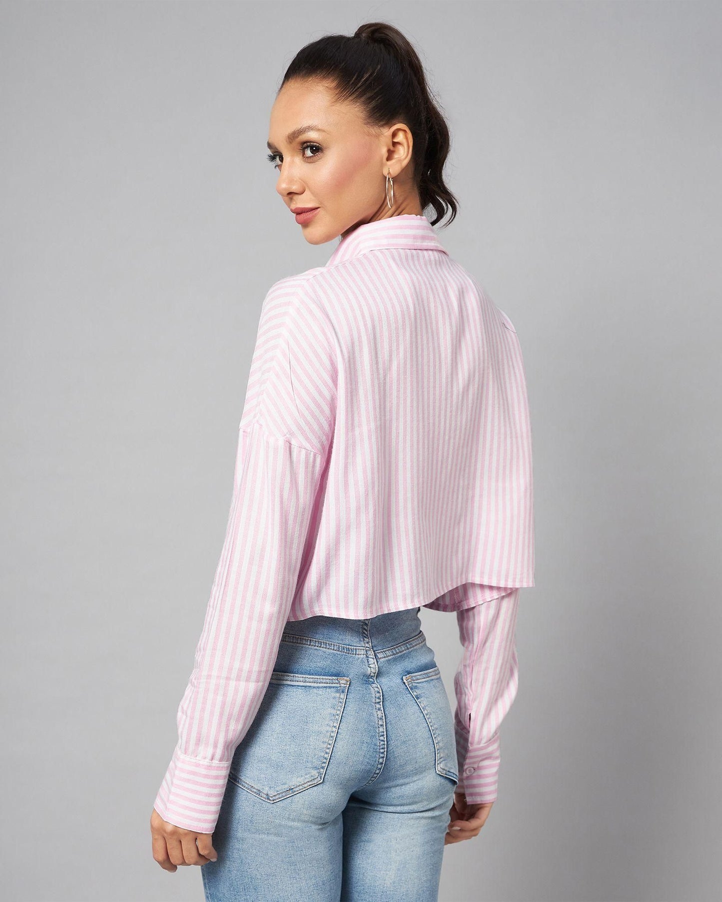 Women's Viscose Stripe Drop Shoulder Crop Shirt