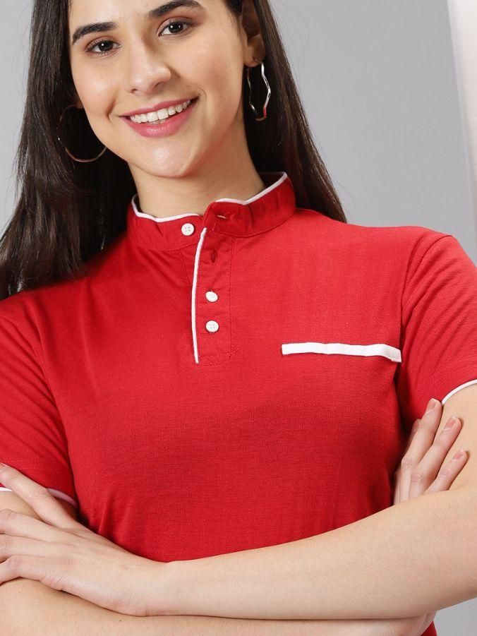 AUSK Women's Solid Mandarin Collar Half Sleeve Casual T-Shirt